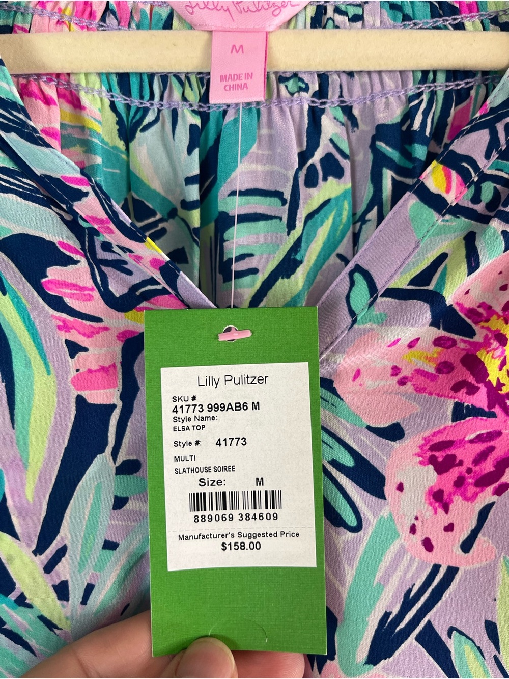 NWT Lilly Pulitzer Elsa Silk Blouse Slathouse Soiree Tropical Floral Medium - Picture 4 of 6